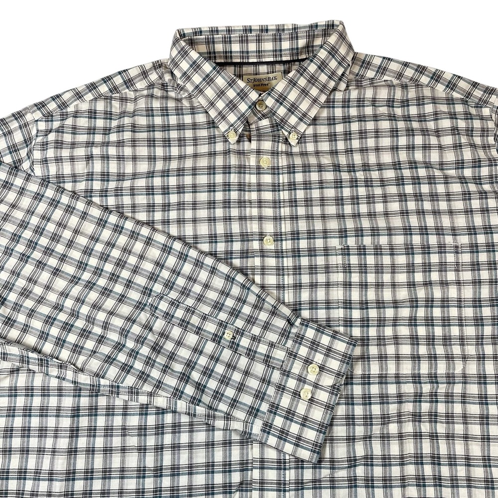 St‎ Johns Bay Iron Free Button Down Shirt 2XLT Tall Check Blue Gray Long Sleeve